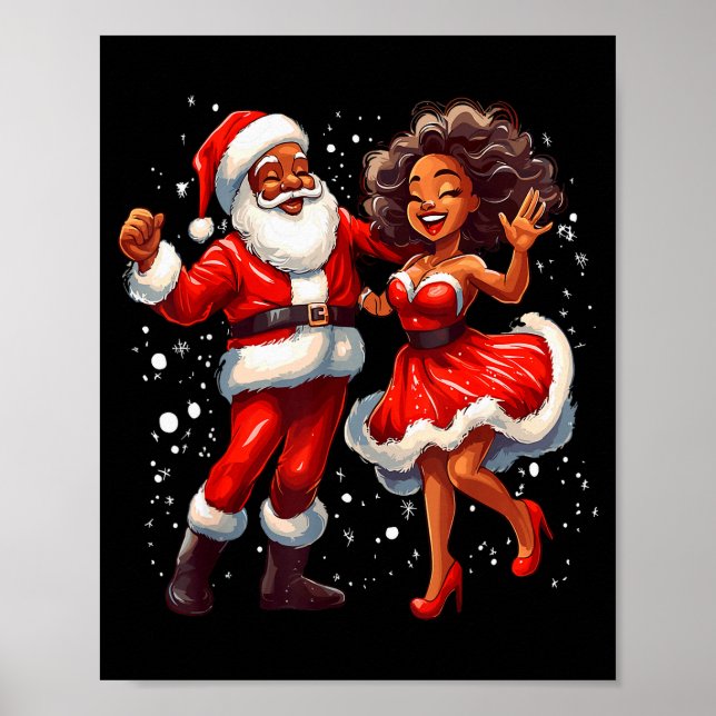 African American Christmas African Santa Mrs Claus Poster (Front)