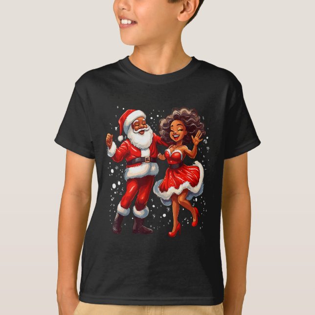 African American Christmas African Santa Mrs Claus T-Shirt (Front)