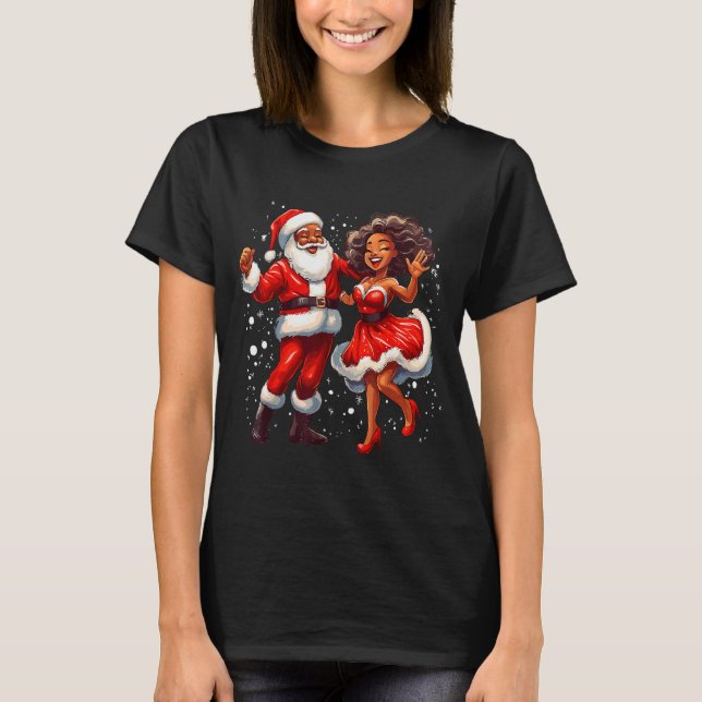African American Christmas African Santa Mrs Claus T-Shirt (Front)