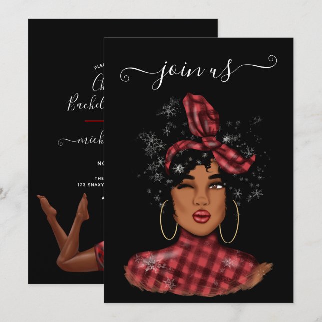 African American Christmas Bachelorette Party Invi Invitation (Front/Back)