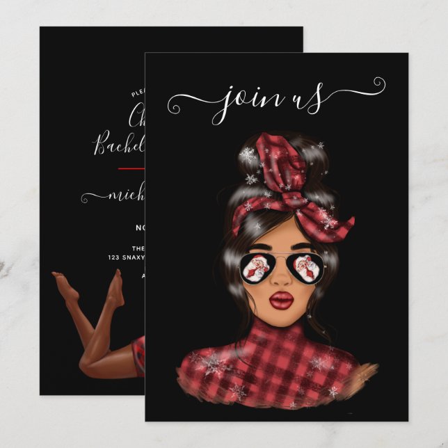 African American Christmas Bachelorette Party Invitation (Front/Back)