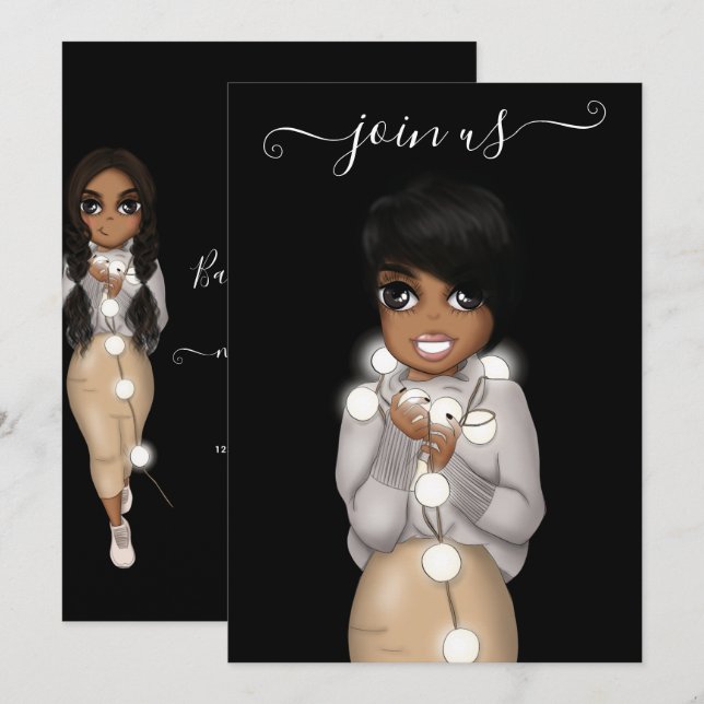 African American Christmas Bachelorette Party Invitation (Front/Back)