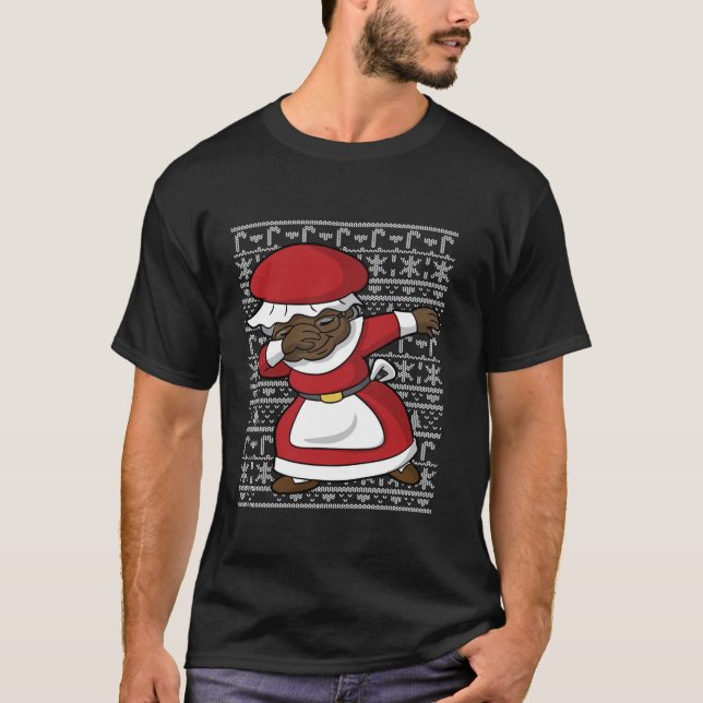 African American Christmas Dabbing Black Mrs Claus T-Shirt (Front)