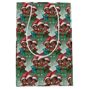 African American  Christmas Elf  Medium Gift Bag