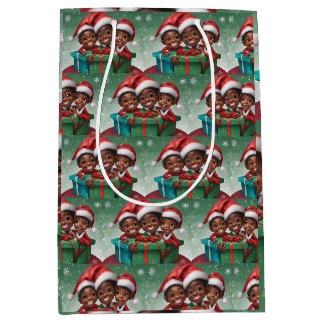 African American  Christmas Elf  Medium Gift Bag (Front)