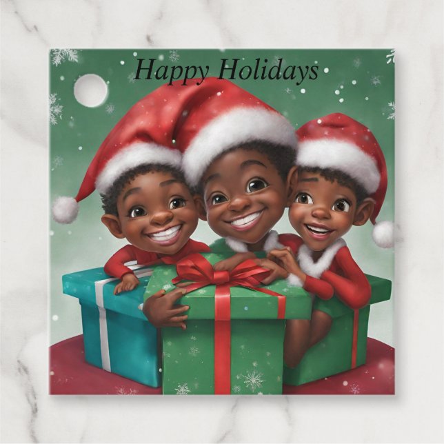 African American Christmas Elfs  Favour Tags (Front)