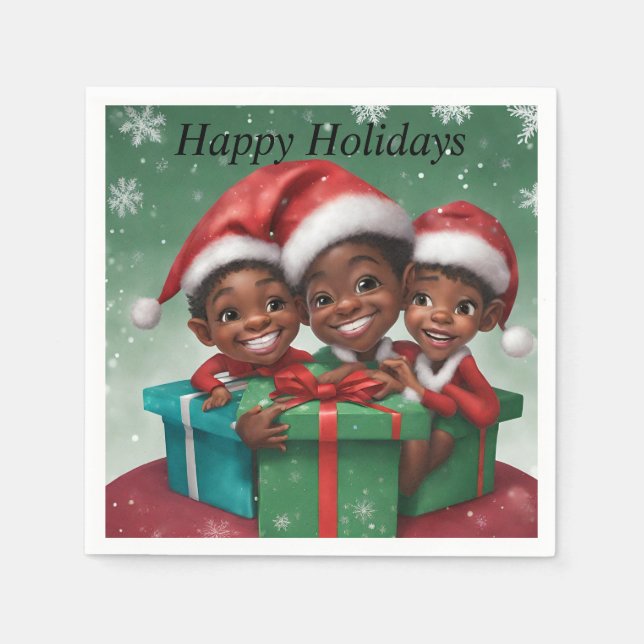African American Christmas Elfs  Napkin (Front)