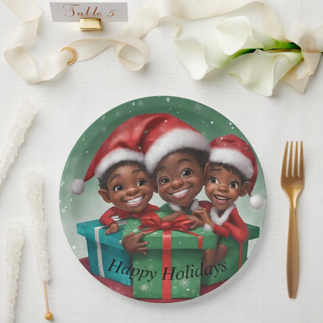 African American Christmas Elfs  Paper Plate (Wedding)