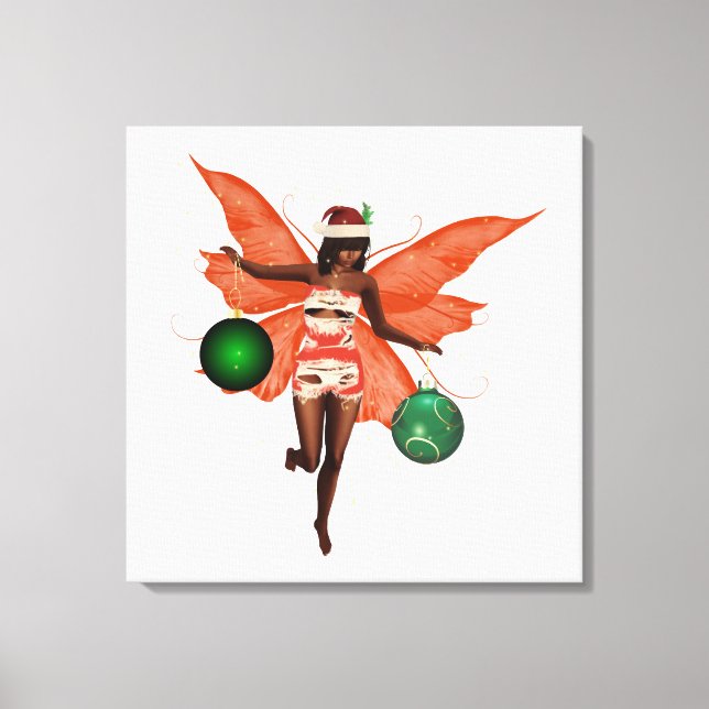 African American Christmas Fairy Canvas Wall Art (Front)