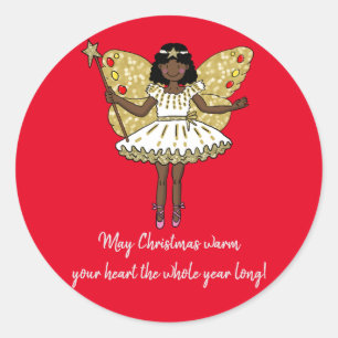 African American Christmas Fairy Classic Round Sticker