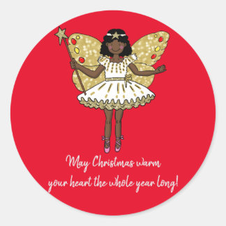 African American Christmas Fairy Classic Round Sticker