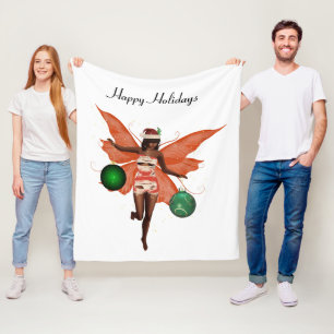 African American Christmas Fairy Fleece Blanket