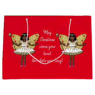 African American Christmas Fairy Large Gift Bag
