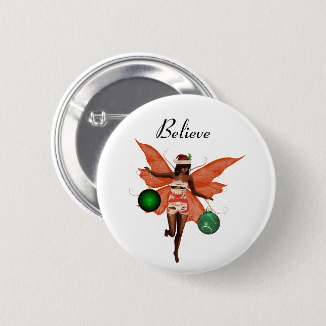 African American Christmas Fairy Pin Button (Front & Back)