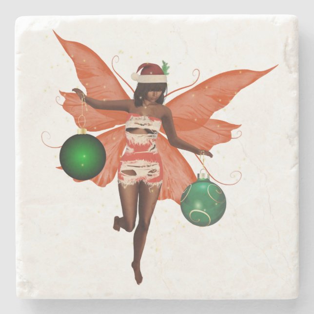 African American Christmas Fairy Stone Coaster (Front)