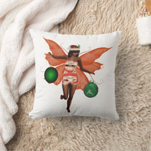 African American Christmas Fairy Throw Pillow