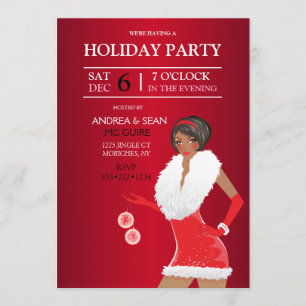 African American Christmas Fashion Girl Holiday Invitation