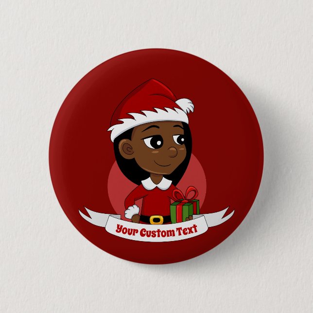 African American Christmas girl cartoon 6 Cm Round Badge (Front)