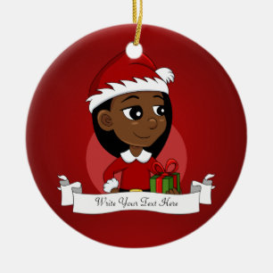 African American Christmas girl cartoon Ceramic Tree Decoration