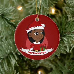 African American Christmas girl cartoon Ceramic Tree Decoration