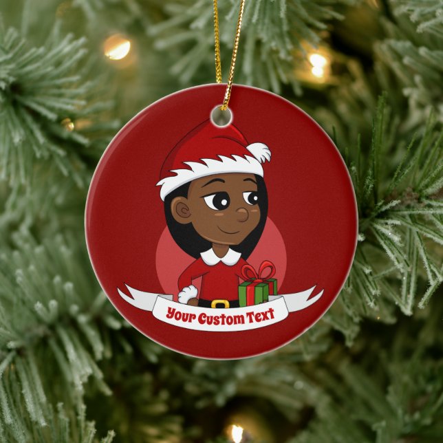 African American Christmas girl cartoon Ceramic Tree Decoration (Tree)