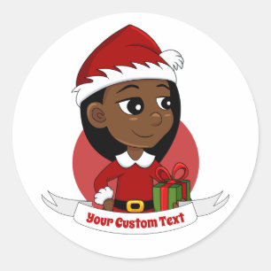 African American Christmas girl cartoon Classic Round Sticker