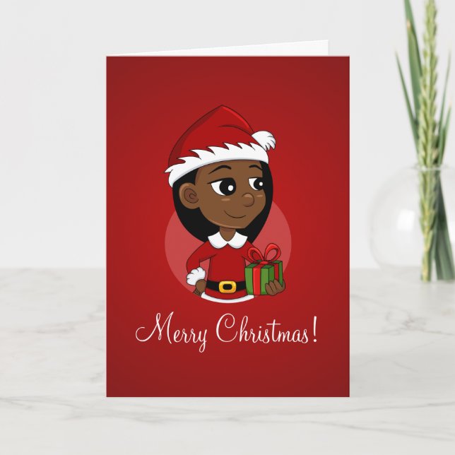 African American Christmas girl cartoon Holiday Ca Card (Front)