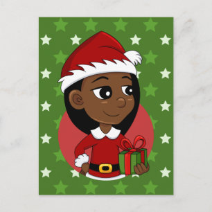 African American Christmas girl cartoon Holiday Postcard