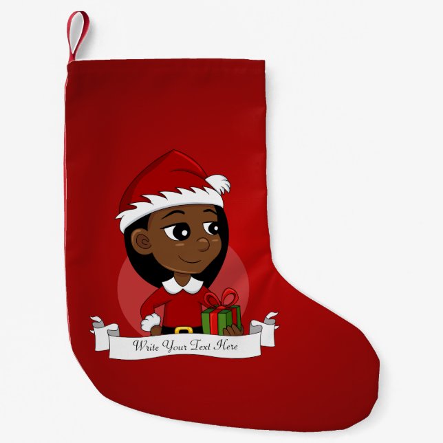 African American Christmas girl cartoon Small Christmas Stocking (Front)