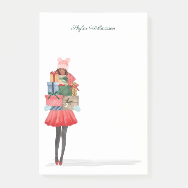African American Christmas Girl With Presents Post Post-it Notes (Front)