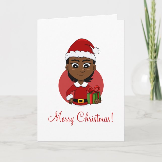 African American Christmas girl with short hair Holiday Card (Front)