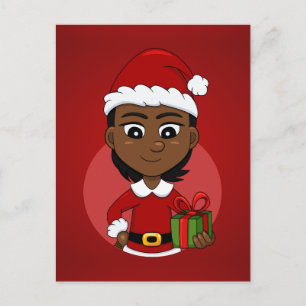 African American Christmas girl with short hair Holiday Postcard