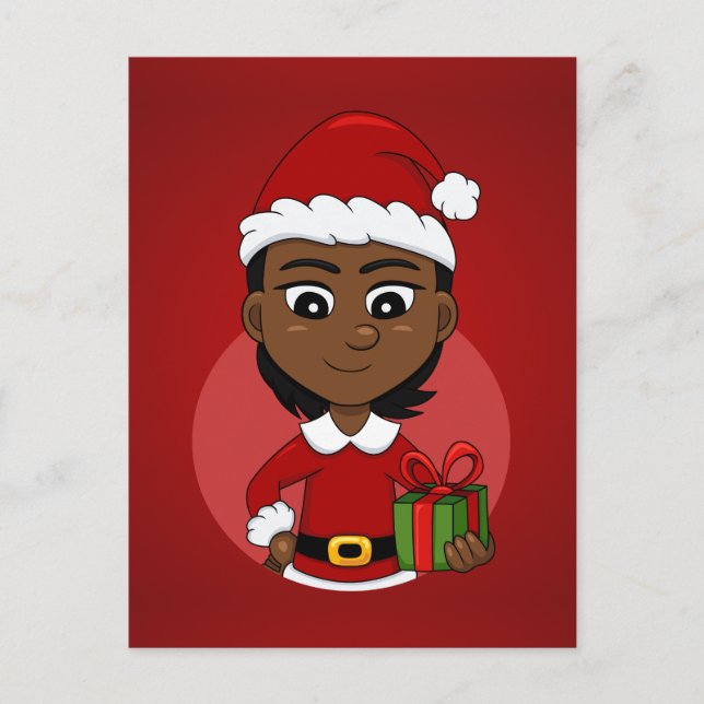 African American Christmas girl with short hair Holiday Postcard (Front)