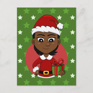 African American Christmas girl with short hair Holiday Postcard