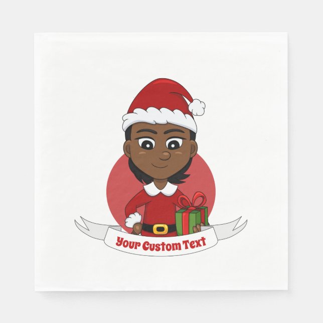 African American Christmas girl with short hair Napkin (Front)