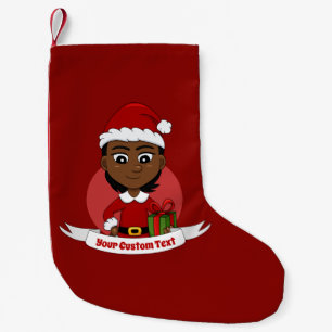 African American Christmas girl with short hair Small Christmas Stocking