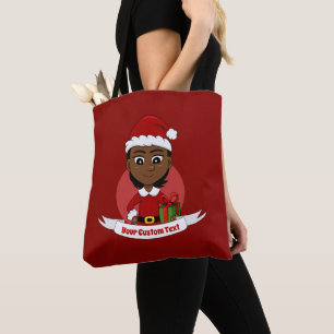 African American Christmas girl with short hair Tote Bag
