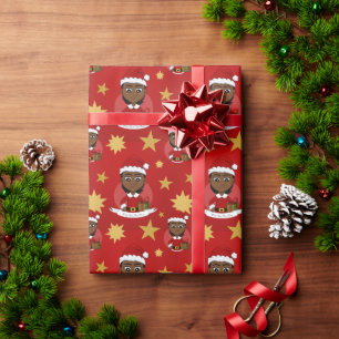 African American Christmas girl with short hair Wrapping Paper