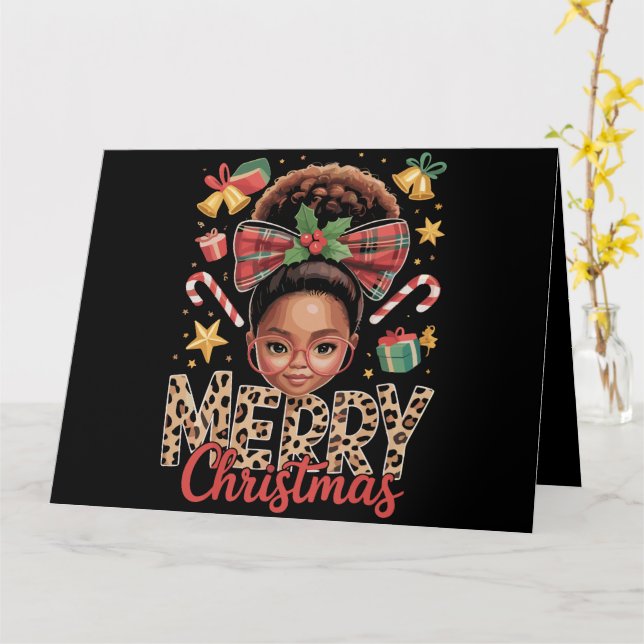 African American Christmas Messy Bun Black Mum  Card (Yellow Flower)