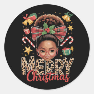 African American Christmas Messy Bun Black Mum Classic Round Sticker