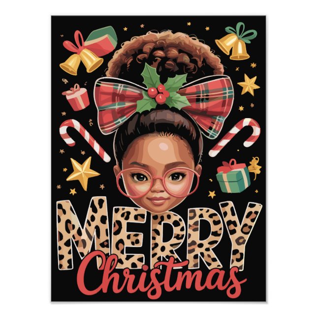 African American Christmas Messy Bun Black Mum  Photo Print (Front)