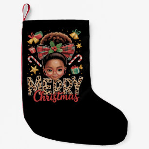 African American Christmas Messy Bun Black Mum  Small Christmas Stocking