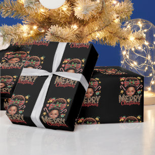 African American Christmas Messy Bun Black Mum Wrapping Paper