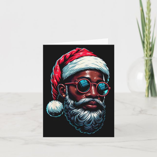 African American Christmas Pajama Xmas Afro Santa  Card (Front)