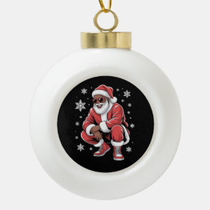 African American Christmas Pajama Xmas Afro Santa  Ceramic Ball Christmas Ornament