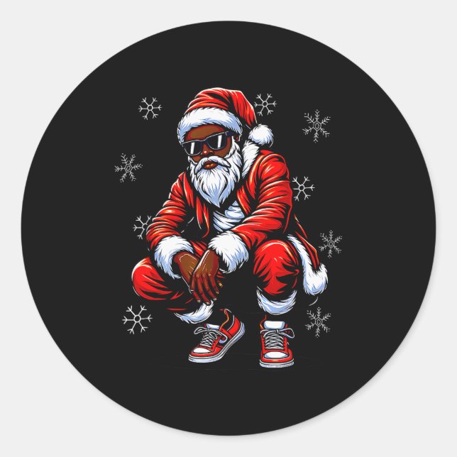 African American Christmas Pajama Xmas Afro Santa  Classic Round Sticker (Front)