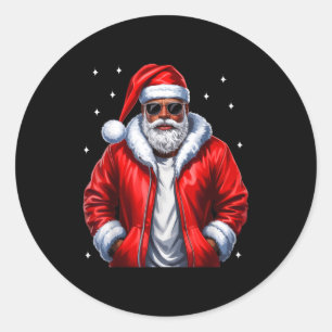 African American Christmas Pajama Xmas Afro Santa  Classic Round Sticker