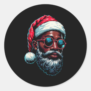 African American Christmas Pajama Xmas Afro Santa Classic Round Sticker