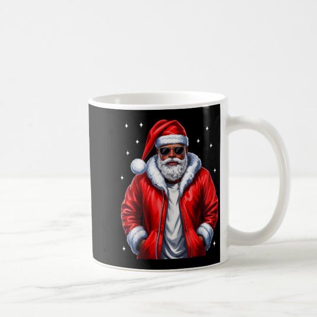 African American Christmas Pajama Xmas Afro Santa  Coffee Mug (Right)