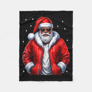 African American Christmas Pajama Xmas Afro Santa  Fleece Blanket